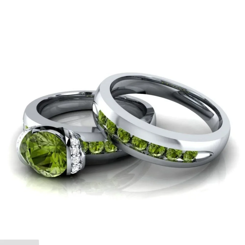 New Elegant 925 Silver Peridot Diamond 2 pc Set
